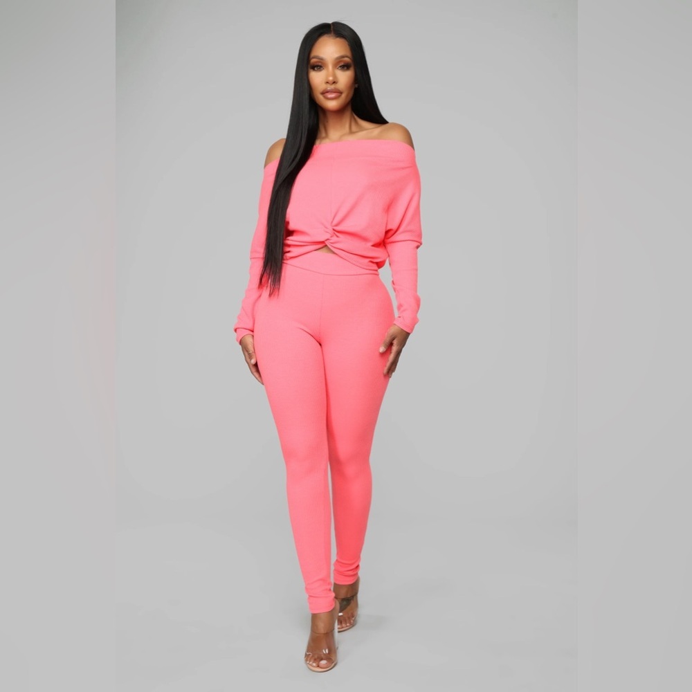 Fashion Nova Neon Pink 2 Piece Set Sleek Modern Fit Size L